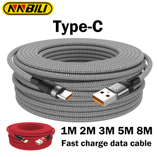 Afbeelding van Verlengde USB-C Kabel Gevlochten Datakabel voor Samsung, Huawei, Xiaomi, Nintendo Switch, Sony PS5 – 1m, 2m, 3m, 5m, 8m – Snelle Opladen en Gegevensoverdracht