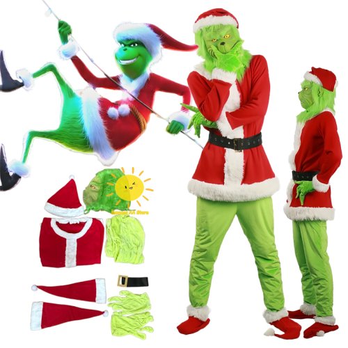 Immagine di Beast Kingdom Natale The Grinch Costumi Cosplay Giacca Pantaloni Maschera Cappello Grinch Abiti Scaldamuscoli Carnevale di Halloween Cos Unisex