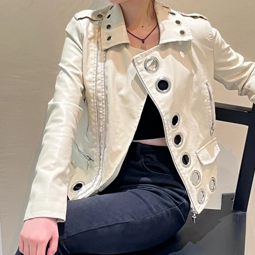 Image of Stylish Women's Faux Leather Motorcycle Jacket with Zipper and Metal Rings – Fall PU Bomber Coat for Streetwear Fashion