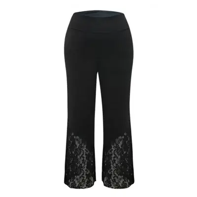 Image de Pantalon Large Femme Broderie Fleurs Taille Haute