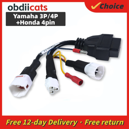 Imagen de Conector de Diagnóstico OBD2 para Motocicleta 3 en 1: Adaptador de Cable de 3 y 4 Pines Compatible con Yamaha, Honda y Otros Modelos