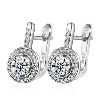 Image de Boucles d'oreilles rondes en argent sterling 925 et cristal