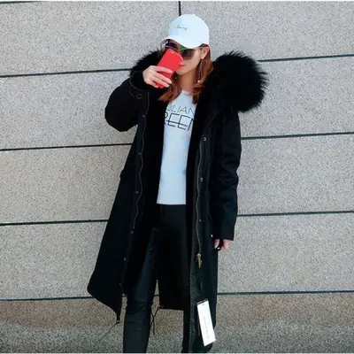 Image de Manteau Fourrure Véritable Femme Hiver - Grande Taille Noire
