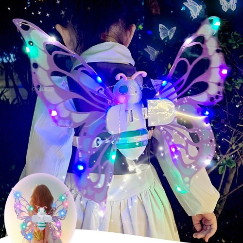 Bild von Elektrische Schmetterlingsflügel mit Leuchteffekt – Bewegliche Elfenflügel für Kinder zum Geburtstag, Weihnachten, Cosplay und Kostümverkleidung