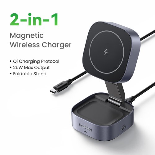 Immagine di Supporto Ricarica Wireless Magnetico 15W Ugreen per iPhone e AirPods