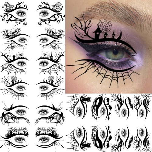 Afbeelding van Creatieve Halloween Oogtattoo's met Realistische 3D Spinnen en Spinnenwebben - Tijdelijke Tatoeages voor Rond de Ogenhoek