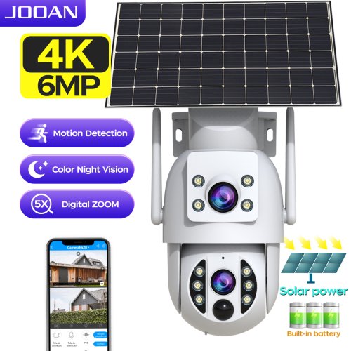 Image of Jooan 4K Solar Security Camera – Wireless Outdoor Dual Lens IP Camera with PIR Human Detection, Night Vision & Battery Backup