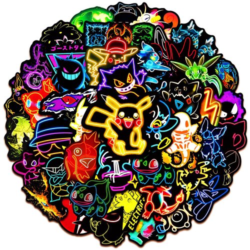 Pegatinas de Pokémon Neon con Pikachu: Calcomanías Divertidas y Impermeables para Niños, Ideal para Teléfonos, Monopatines y DIY