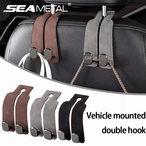 Bild von Seametal Premium Auto Kopfstützenhaken aus echtem Wildleder – Universeller Doppelhaken für Rücksitz, bis zu 20 kg Tragkraft, robuste Legierung, ideal für Taschen, Jacken und Gepäck im Auto