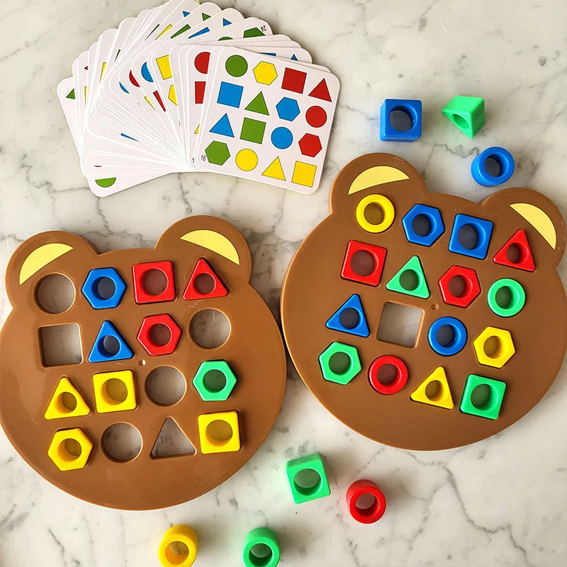 Imagen de Juego Educativo de Rompecabezas Geométrico con Osito Montessori para Niños y Padres: Actividad Interactiva de Aprendizaje Temprano
