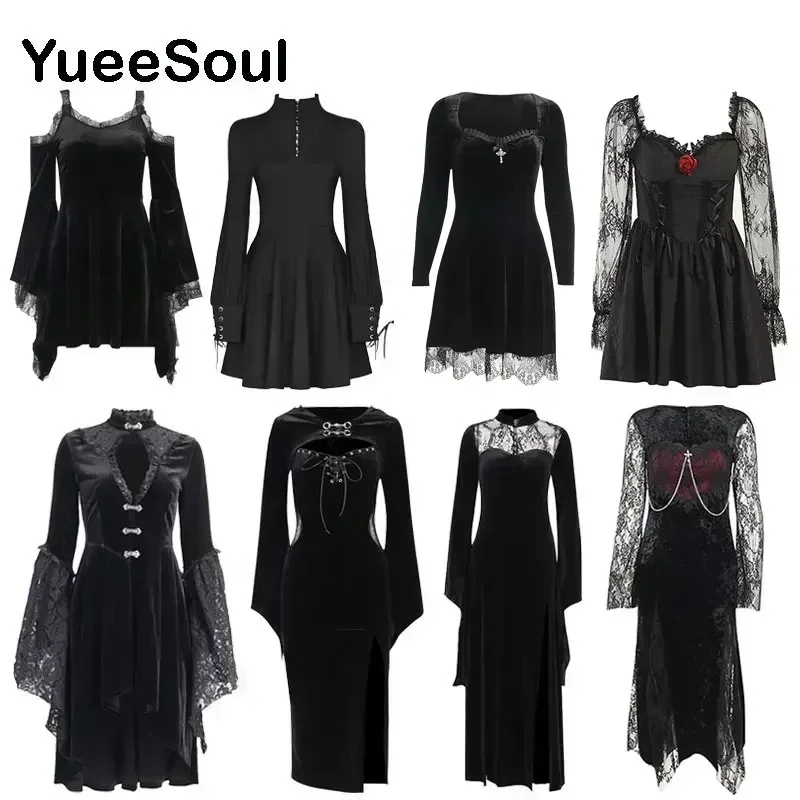Imagen de Vestido Gótico de Halloween para Mujer con Manga Larga, Cintura Alta, Estilo Gótico 2026, Estética de los 90, Egirl, Sexy y Ajustado para Fiesta y Club
