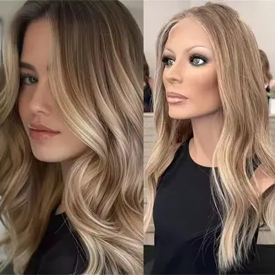 Image de Perruque Lace Front Blond Chaud Ondulée