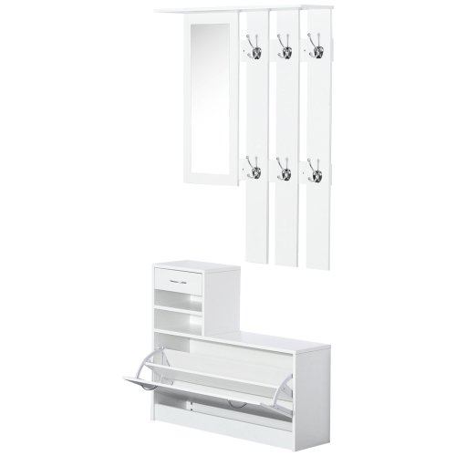 Image of Stylish 3-Piece Entryway Furniture Set with Full-Length Mirror and Coat Rack for Modern Hallways