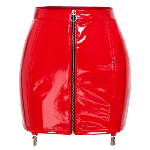 Imagen de Minifalda ajustada con cremallera frontal y trasera para mujer, minifalda de látex de cuero PU con a...