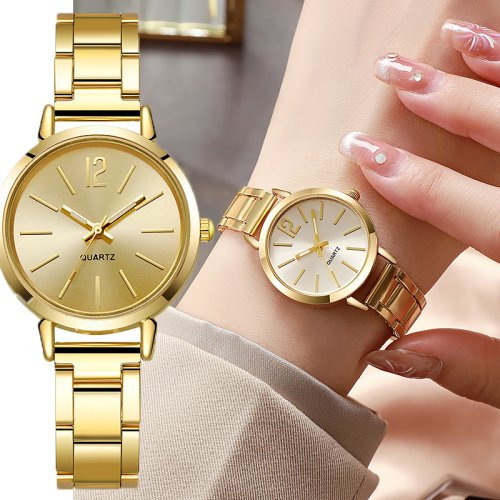 Imagen de Reloj de Lujo para Mujer con Esfera Redonda y Pulsera Dorada
