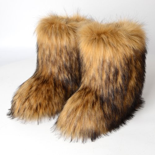 Image of Luxury Women's Faux Fur Mid-Calf Winter Boots – Plush, Warm, and Stylish Fluffy Snow Boots with Comfortable Flat Sole for Outdoor Wear