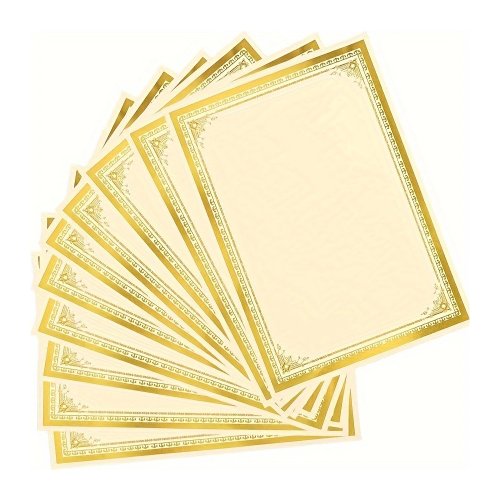 Afbeelding van 10 stuks blanco certificaatpapier A4, 250 g/m² met goudfolie, ideaal voor diploma's, awards en afstudeerceremonies – hoogwaardig papier voor kantoor en school