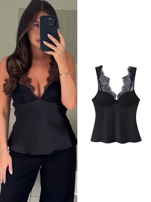 Imagen de Camisola Elegante para Mujer con Encaje Sexy, Top Sin Mangas Vintage Adelgazante, Ropa de Calle Moda 2026
