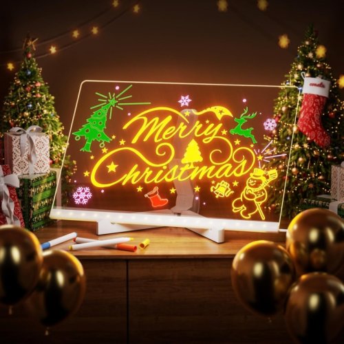 Image of LED Note Board with Colorful Night Light & 7 Pens – DIY Acrylic Message Board for Kids' Creative Drawing and Messages