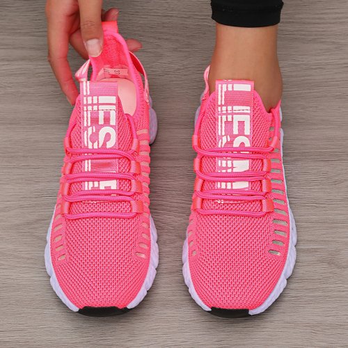Immagine di Scarpe da Ginnastica da Donna in Maglia Lavorata a Maglia Traspiranti, Leggere e Morbide con Lacci – Scarpe Basse Sportive e Fashion per Passeggiate e Allenamenti