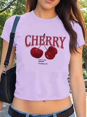 Image de T-Shirt Cerise Y2K Coupe Ajustée