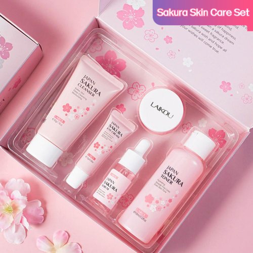 Imagen de Set Natural de Cuidado Facial Sakura con Crema, Suero, Tónico, Limpiador, Protector Solar y Crema para Ojos - Kit Completo para Piel Radiante