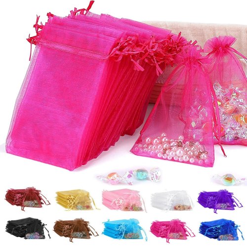Bild von 100 Stück Organzabeutel 9x12 cm – Transparente Geschenktüten in 20 Farben mit Kordelzug, Ideal für Hochzeitsgeschenke, Schmuck, Süßigkeiten & Präsentation
