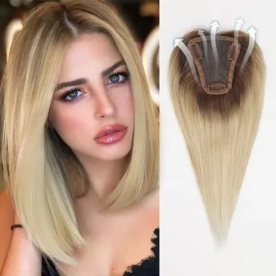 Image de Toppers de Cheveux Humains avec Dentelle - Blonde Balayage
