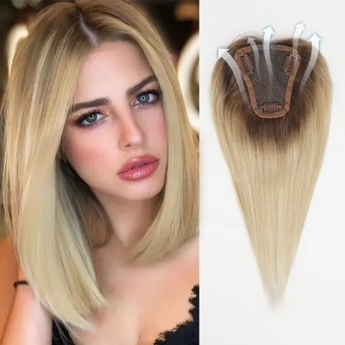 Image de Toppers de Cheveux Humains avec Dentelle - Blonde Balayage