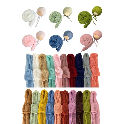 Afbeelding van Zachte Mohair Baby Fotografie Set - Wikkel & Hoed
