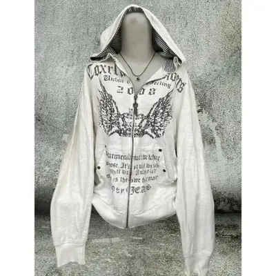 Image de Veste Gothique Fausse Fourrure Imprimé Lettres - Style Harajuku Y2K