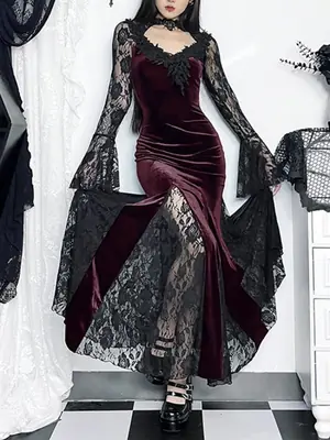 Image de Robe Gothique Vintage Dentelle Mi-Longue