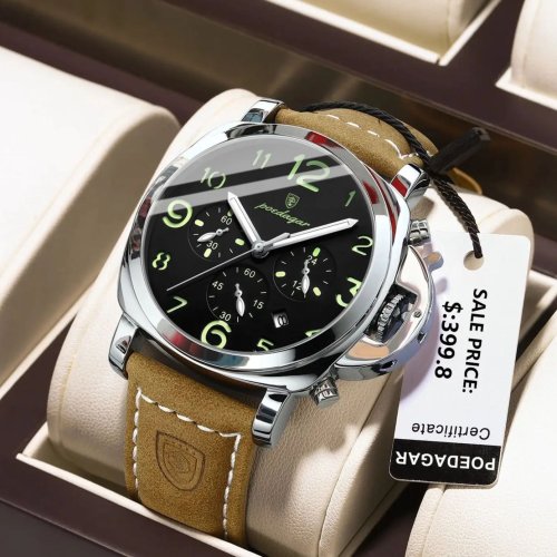 Immagine di Orologio Militare da Uomo di Lusso con Cinturino in Pelle Luminosa, Impermeabile al Quarzo – Orologio Sportivo di Alta Qualità per Uomini Moderni