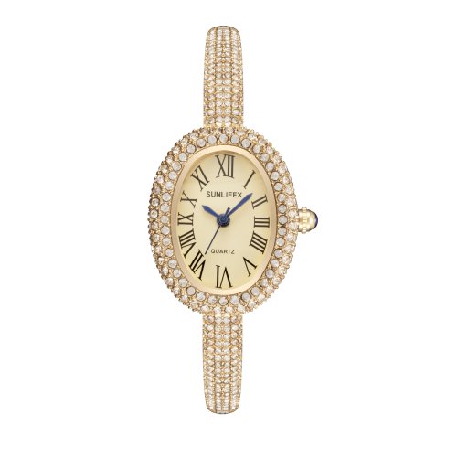 Imagen de Nuevo Reloj de pulsera elegante de lujo para mujer, Reloj de pulsera con números romanos con incrust...