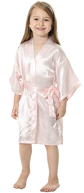 Zdjęcie Dziecięcy solidny satynowy Rayon Kimono szlafrok druhna jednolity szlafrok dziecięca koszula nocna bielizna nocna szlafrok