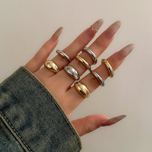 Imagen de Juego de 8 Uds de anillos de superficie lisa abierta gruesa para mujer, anillos de dedo mezclados de...