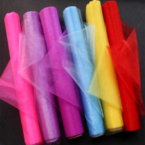 Image of Elegant Sheer Crystal Organza Tulle Roll Fabric for Wedding Draping, Party Decor, Home Decoration, and Floral Arch Arrangements