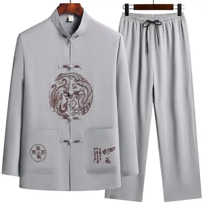 Image de Ensemble Chinois Homme - Chemise & Pantalon Imprimé 100% Coton