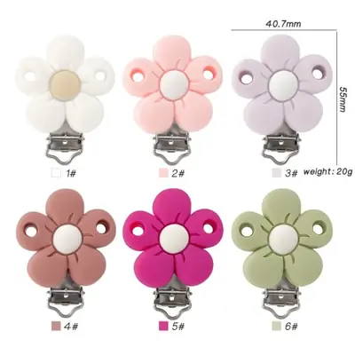 Image de Sucette Clips Fleurs en Silicone - Accessoires Bébé