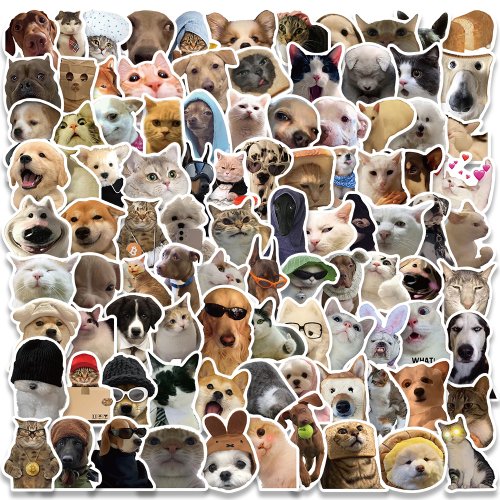 Imagen de Pegatinas Kawaii de Perros y Gatos Divertidos - Calcomanías de Animales Meme para Monopatín, Cuaderno, Teléfono, Coche y Equipaje - Pack de 10, 30, 50 o 100 Unidades