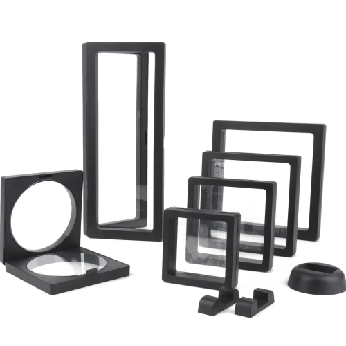 Afbeelding van PE-film zwarte sieraden opbergdoos 3D-verpakking edelsteen gratis standaard zwevend frame membraan ring oorbellen ketting display