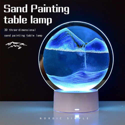 Image of USB-Powered Dimmable Moving Sand Art Table Lamp with Touch Control – Modern Mountain Landscape Design, Adjustable Ambient Lighting for Home Decor