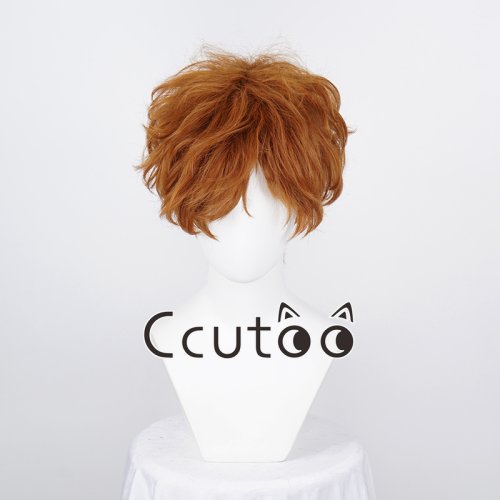 Immagine di Parrucca Corta Sintetica per Cosplay Anime Panty e Calza con Reggicalze Burifu, Capelli Ricci Arancioni Resistenti al Calore, Lunghezza 30 cm