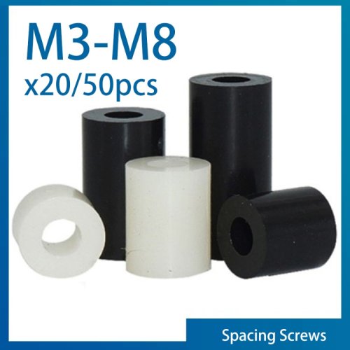 Image of High-Quality ABS Non-Threaded Standoff Spacers in White and Black – M3, M4, M5, M6, M8 Sizes, 2mm to 25mm Lengths for PCB Mounting and DIY Projects