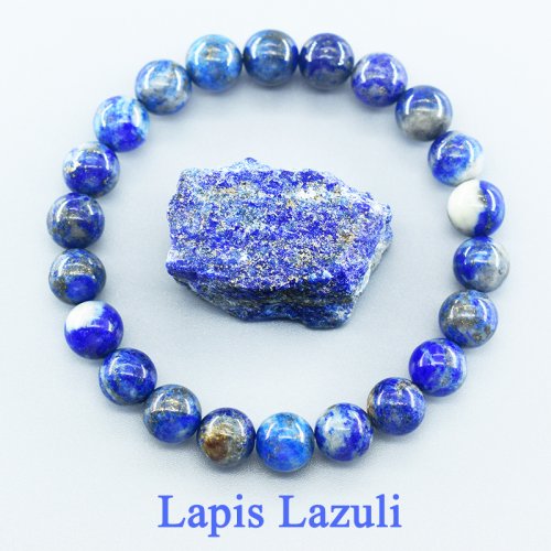 Immagine di Bracciale in Lapislazzuli Naturale Autentico con Perle di Pietra Preciosa, Elasticizzato per Uomo e Donna – Gioiello di Energia e Guarigione, Regalo Perfetto per Fidanzato