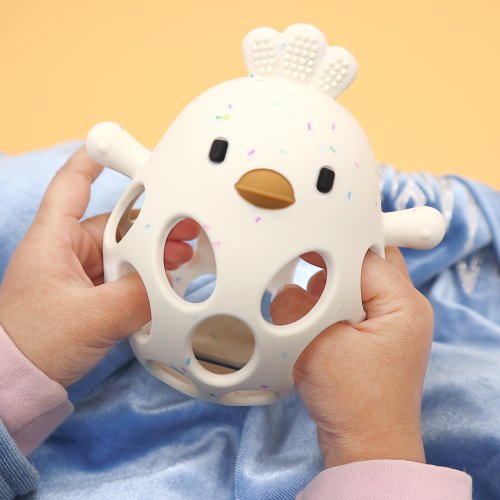 Image of Natural Silicone Chick-Shaped Baby Teether Gloves for Gentle Gum Relief and Safe Chewing During Teething