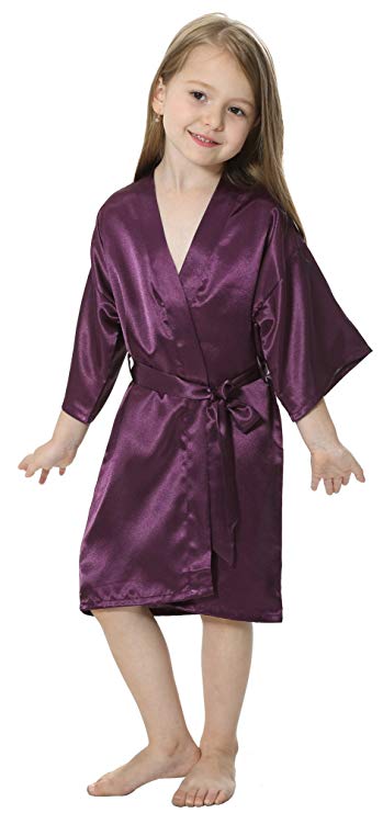 Zdjęcie Dziecięcy solidny satynowy Rayon Kimono szlafrok druhna jednolity szlafrok dziecięca koszula nocna bielizna nocna szlafrok