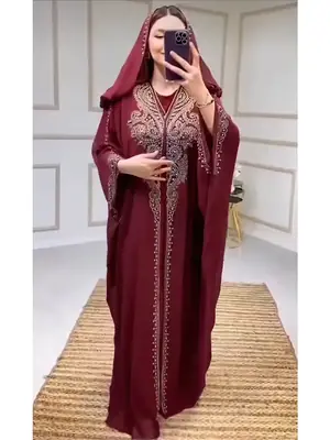 Image de Abaya Élégante 2 Pièces avec Capuche - Robe de Fête Eid