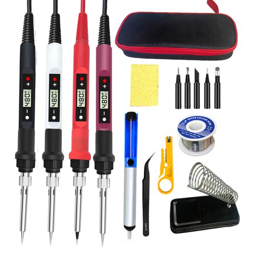 Image of 80W Digital Adjustable Temperature Soldering Iron Kit with Ceramic Heater, 110V/220V Compatible, Precision Soldering Tips and Welding Tool Set for Electronics Repair