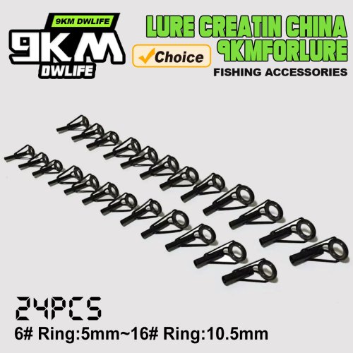 Afbeelding van Hengel Gids 24 Stuks Rvs Rod Tip Reparatie Ring Zwart Keramische Vervanging Zoetwater Zoutwater Gemengde Grootte 5 ~ 10.5mm